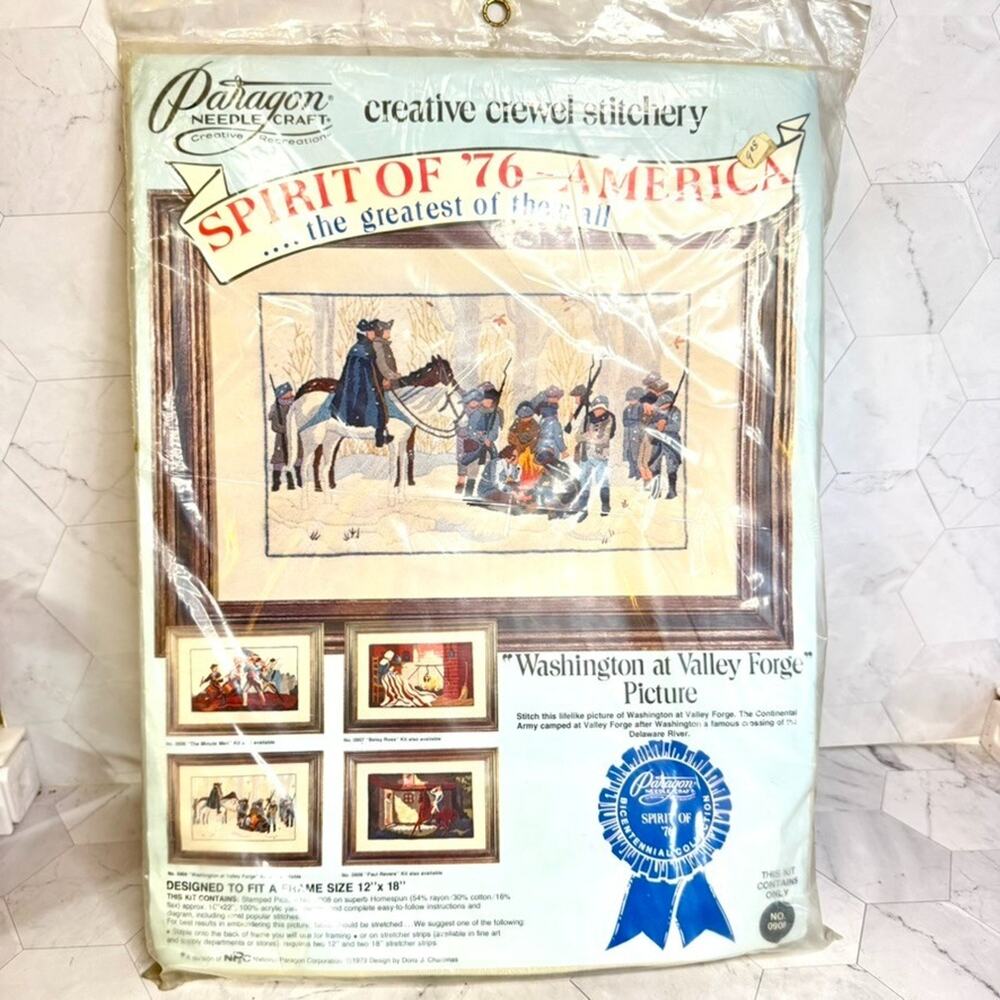 NOS Vtg Spirit Of ‘76 America 1973 Paragon Washington Crewel Embroidery Kit 0908